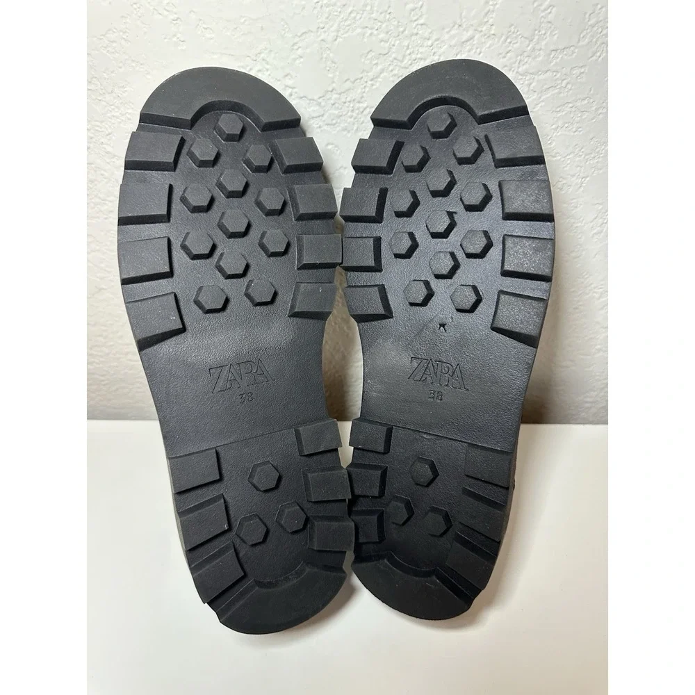ZARA Women Chunky Black Faux Patent Leather‎ Rhinestone Loafers US 7.5 EU 38 NEW